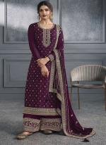 Dola Silk Wine Wedding Wear Embroidery Work Plazzo Suit